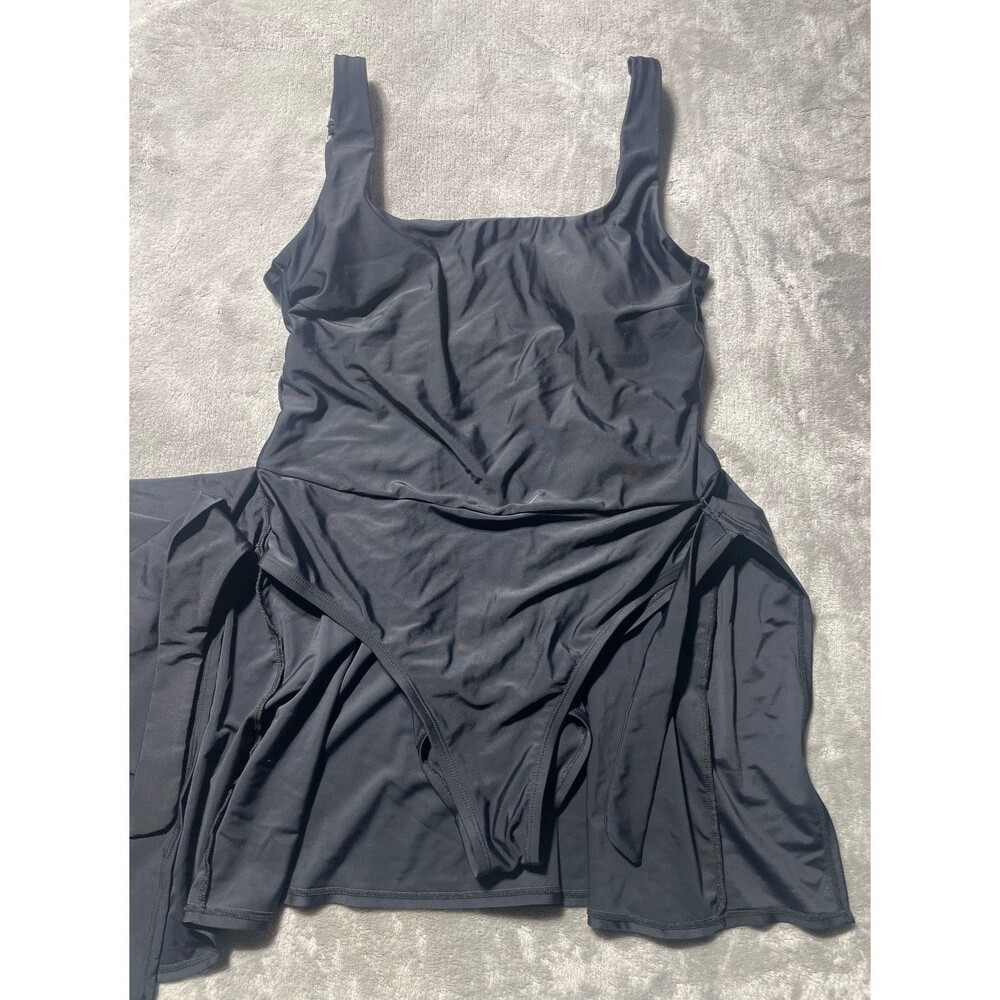 Time And Tru One Piece With Attached Skirt/Wrap Bathing Suit Womens Large Black